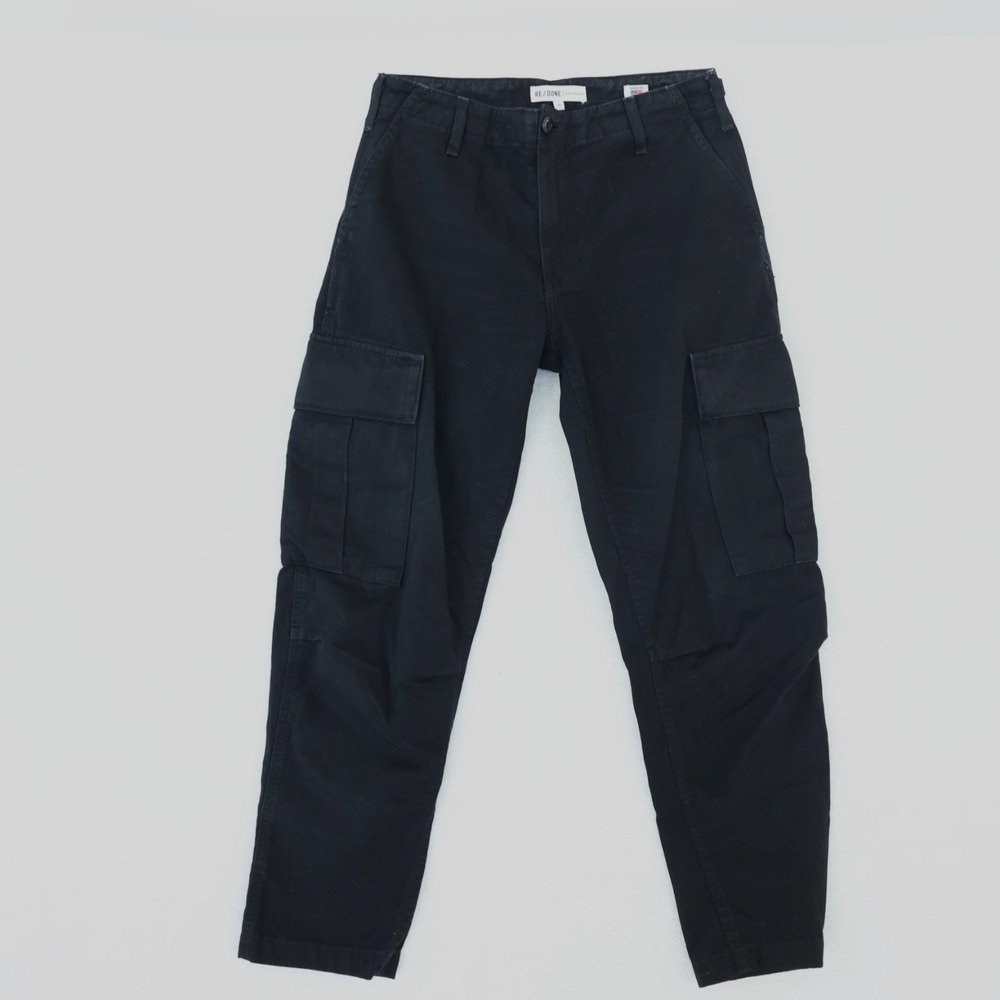 Re/Done Cargo Pants Women's 25 Black‎ Adjustable Waist Tapered Twill Crop Ankle